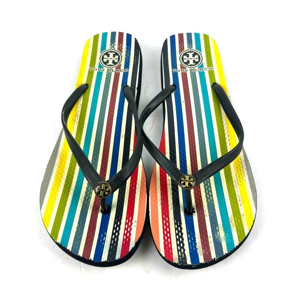 Tory Burch Flip Flop 10.5 Rubber Striped Slip On‎ Sandal Womens